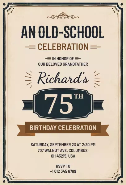 Vintage Old School 75th Birthday Celebration Invitation Template