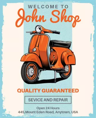 Vintage Orange Scooter Repair Shop Welcome Poster Template