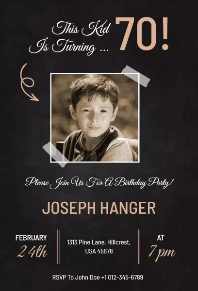 Vintage Photo 70th Birthday Celebration Invitation Template