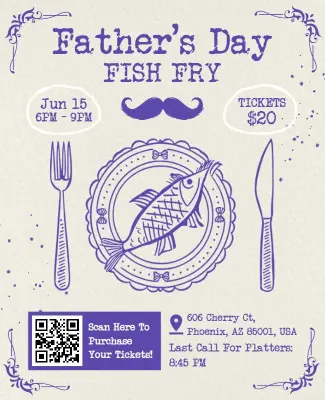 Vintage Purple Father's Day Fish Fry Event Flyer Template