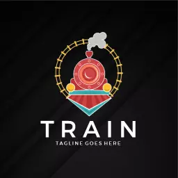 Vintage Red Steam Train on Black Background Logo Template