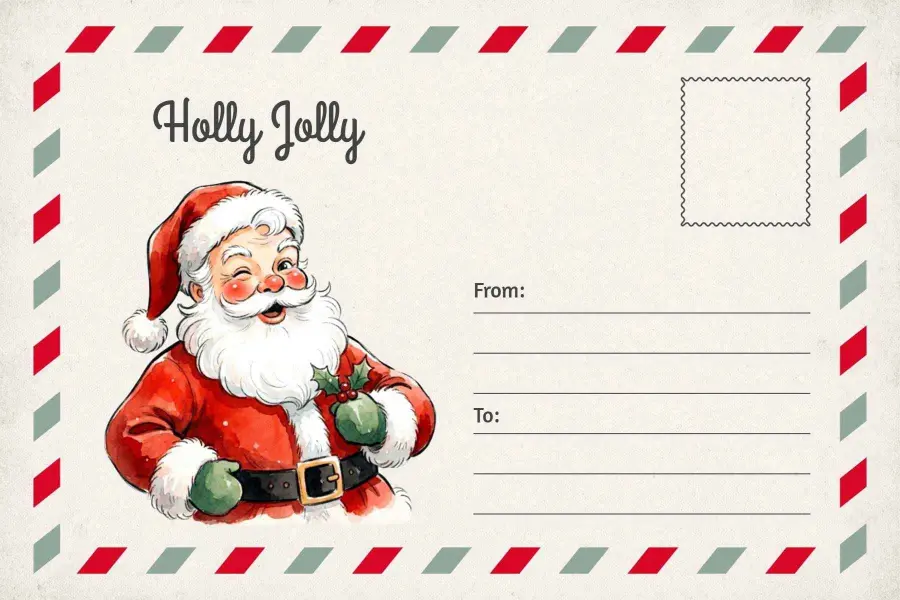 Vintage Santa Claus Christmas Postcard Template