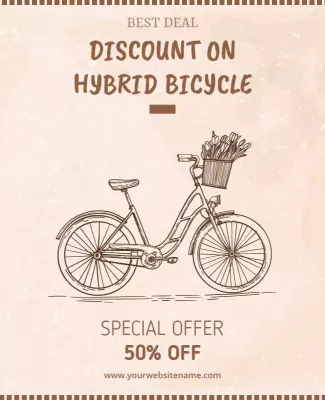 Vintage Sketch Style Hybrid Bicycle Discount Poster Template