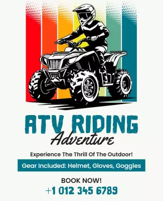 Vintage Striped ATV Riding Adventure Outdoor Poster Template