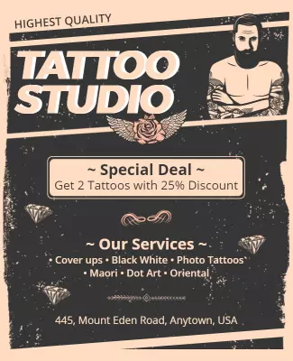 Vintage Tattoo Studio Promotion with Elegant Rose Poster Template