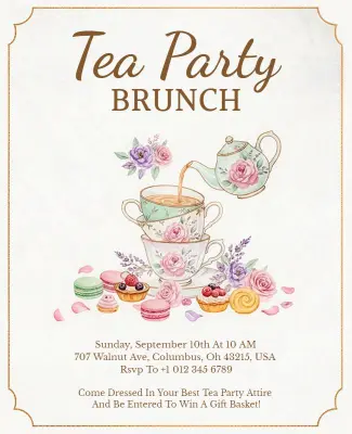 Vintage Tea Party Brunch Invitation Flyer Template