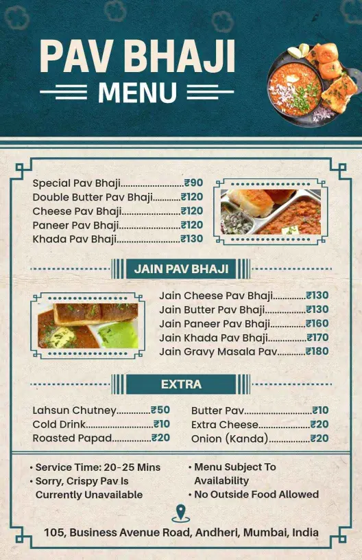 Vintage Theme Pav Bhaji Cuisine Dining Menu Template