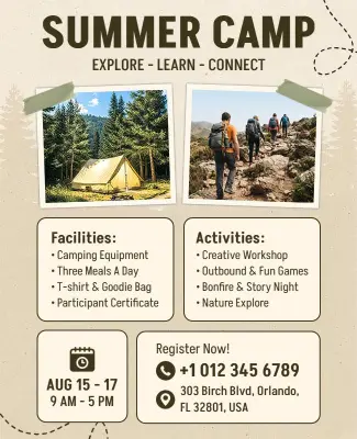 Vintage Themed Summer Camp Promotion Flyer Template