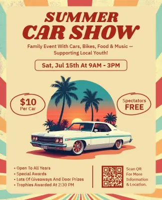 Vintage Tropical Summer Car Show Event Flyer Template