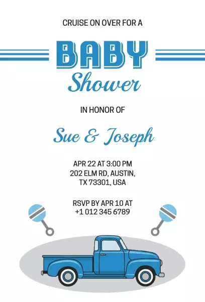 Vintage Truck Themed Baby Shower Celebration Invitation Template