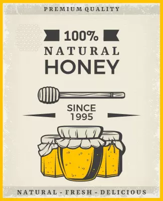 Vintage Yellow Natural Honey Product Label Poster Template