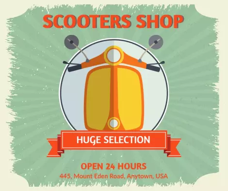 Vintage Yellow Scooter Shop with Huge Selection Ad Template