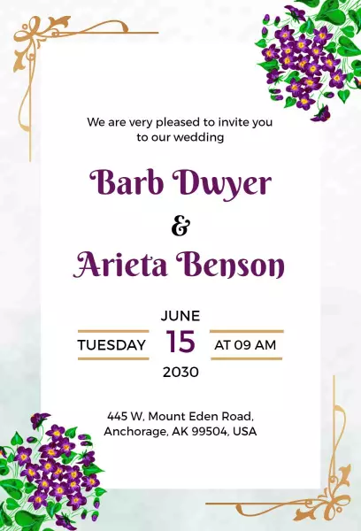 Violet Floral Elegance Wedding Celebration Invitation Template