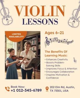 Violin Lessons Educational Flyer Template