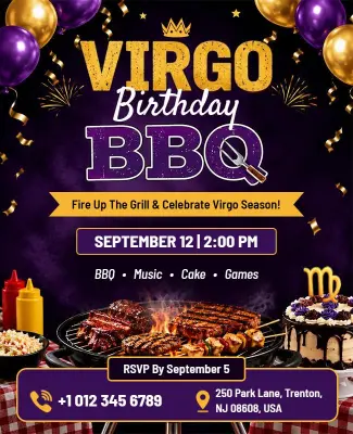 Virgo Birthday BBQ Celebration Flyer Template