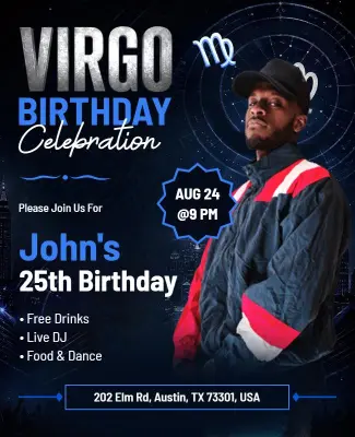 Virgo Birthday Party Celebration Flyer Template