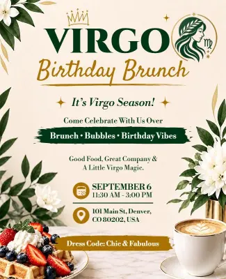 Virgo Season Birthday Brunch Celebration Flyer Template