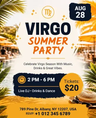 Virgo Season Summer Party Celebration Flyer Template