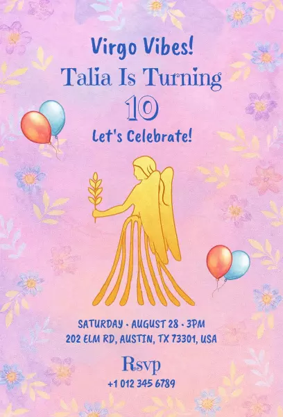 Virgo Vibes Colorful 10th Birthday Celebration Invitation Template