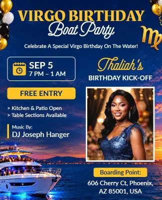 Virgo Zodiac Birthday Boat Party Flyer Template