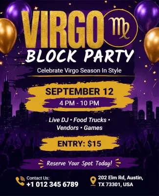 Virgo Zodiac Block Party Celebration Flyer Template