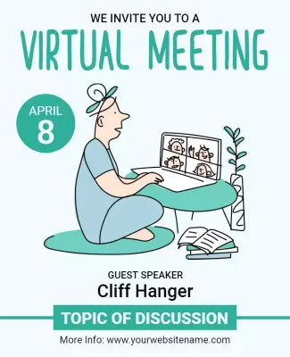 Modern Illustrative Virtual Meeting Invitation Flyer Template