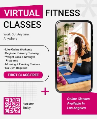 Virtual Fitness Classes Promotional Flyer Template