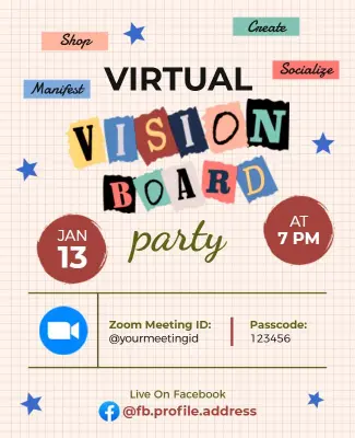 Virtual Vision Board Party Flyer Template