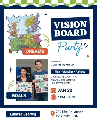 Vision Board Party with Goal Setting Flyer Template