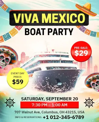 Viva Mexico Themed Boat Party Flyer Template