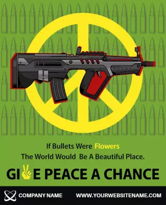 Vivid Green Peace Message with Gun and Flowers Poster Template