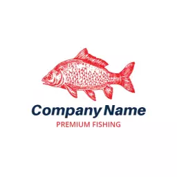 Vivid Red Sketch of a Fish Representing Premium Fishing Logo Template