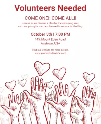 Community Engagement Red Hands Volunteer Meeting Flyer Template