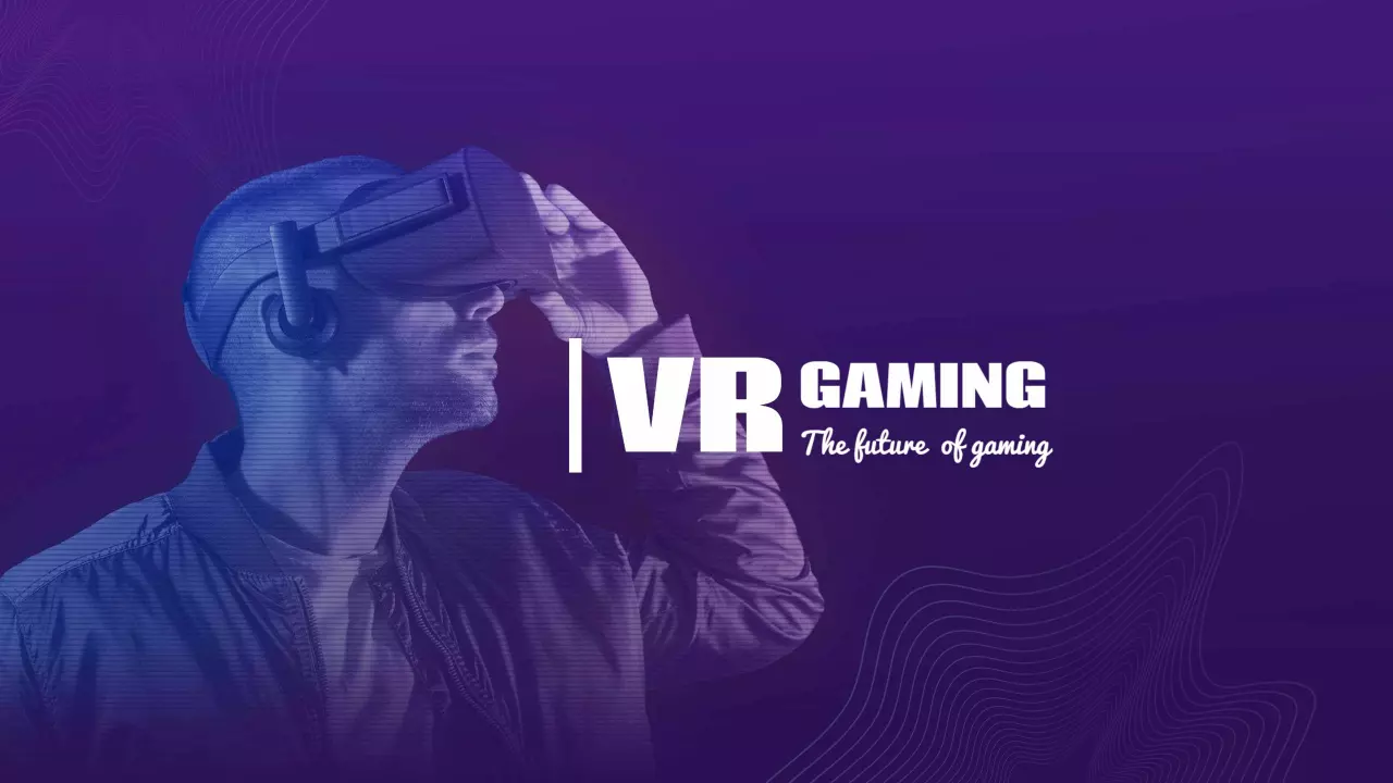 VR Headset Experience on Purple Background Game Banner Template