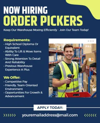 Warehouse Order Picker Job Recruitment Flyer Template