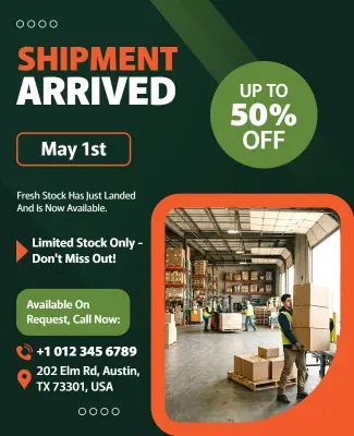 Warehouse Shipment Arrival Announcement Poster Template