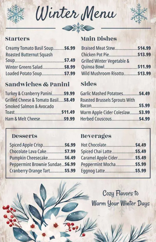 Warm and Comforting Winter Cuisine Menu Template
