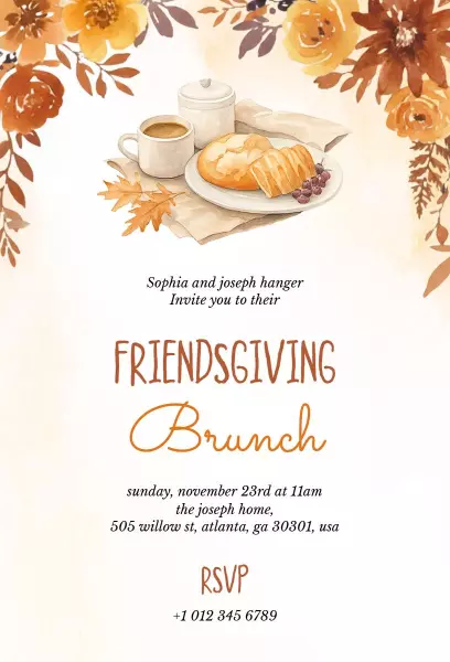 Warm Autumn Friendsgiving Brunch Celebration Invitation Template
