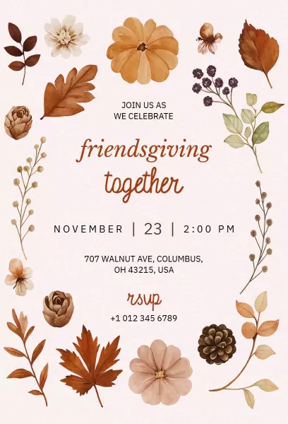 Warm Autumn Friendsgiving Celebration Gathering Invitation Template