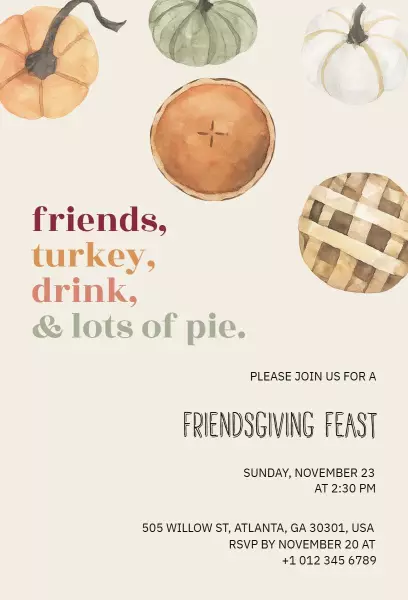 Warm Autumn Harvest Friendsgiving Feast Invitation Template