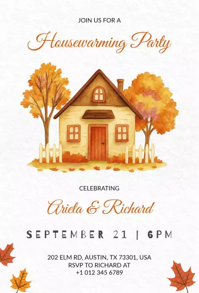 Warm Autumn Housewarming Celebration Gathering Invitation Template