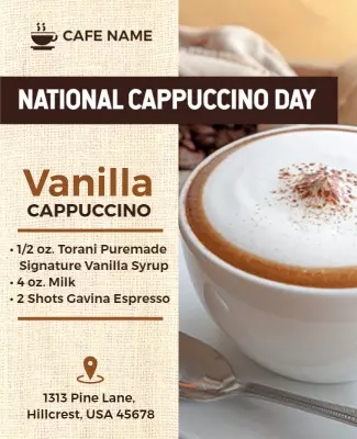 Warm Beige Elegant National Cappuccino Day Poster Template