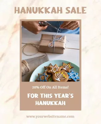 Warm Beige Hanukkah Sale Promotion Poster Template