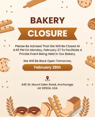 Warm Brown Bakery Closure Announcement Poster Template