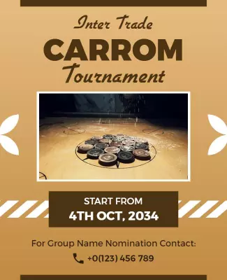 Warm Brown Carrom Tournament Announcement Poster Template