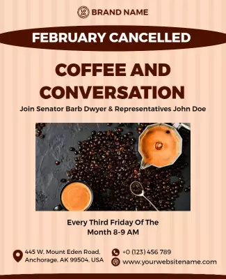 Warm Brown Coffee and Conversation Community Meetup Flyer Template