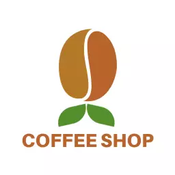 Warm Brown Coffee Bean with Leaves Representing Coffee Shop Logo Template