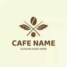 Warm Brown Coffee Beans and Leaves Artistry Cafe Logo Template