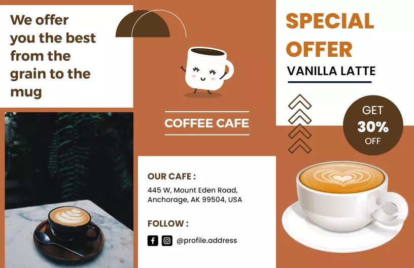 Warm Brown Coffee Cafe Special Offer Vanilla Latte Brochure Template