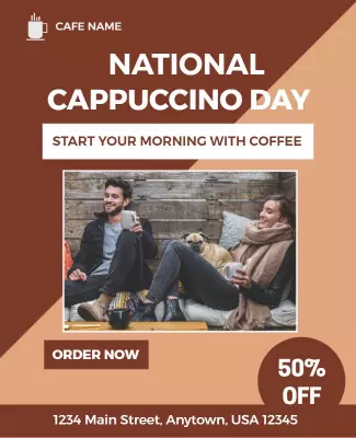 Warm Brown Coffee Shop National Cappuccino Day Poster Template